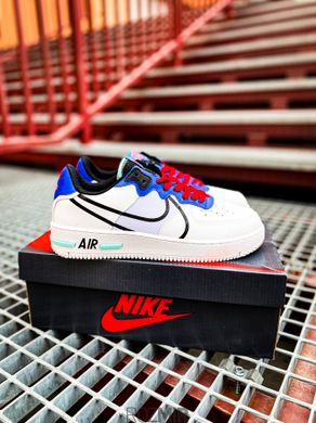Кросівки Nike Air Force 1 React D/MS/X "White / Black - Astronomy Blue / Laser Crimson" CT1020-102