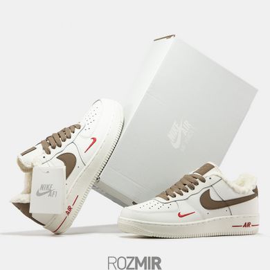 Зимние кроссовки Nike Air Force 1 Low Leather  Yohood Rice White с мехом