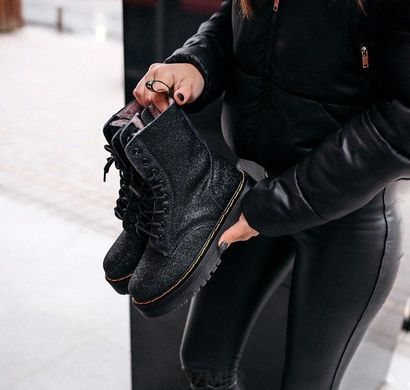 Жіночі черевики Dr. Martens Jadon Platform GLITTER "Black" з хутром