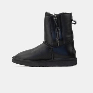 Женские угги UGG Classic Short Double Zip Leather "Black"