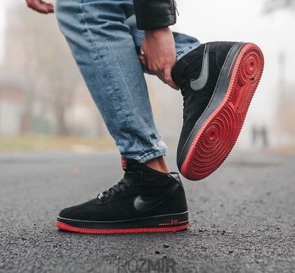 Зимові кросівки Nike Air Force 1 High Suede Fur "Black/Red" з хутром