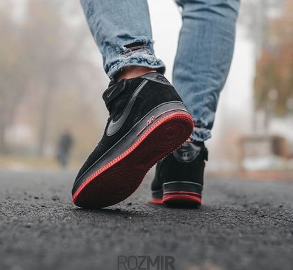 Зимові кросівки Nike Air Force 1 High Suede Fur "Black/Red" з хутром