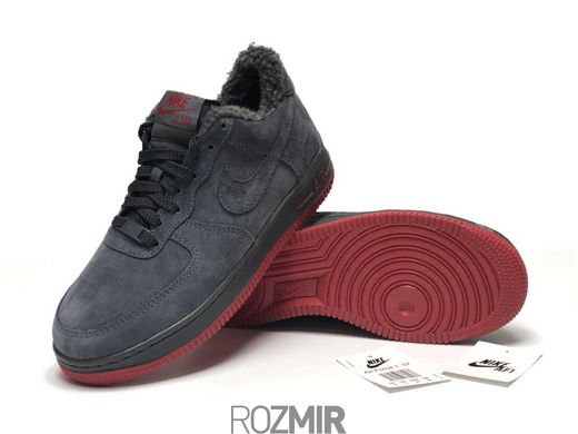 Зимові кросівки Nike Air Force 1 Low "Grey/Red" з хутром