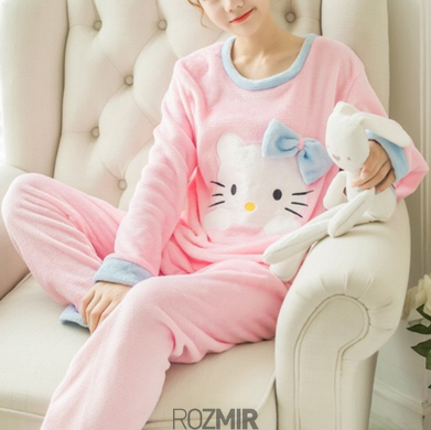 Женская теплая розовая пижама Kitty "White/Pink/Sky Blue"