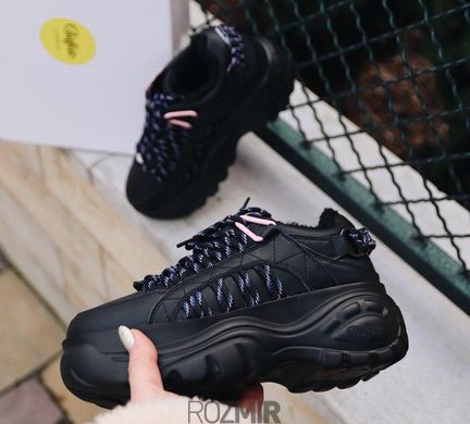 Зимние женские кроссовки Buffalo London Platform Sneakers "Black" с мехом