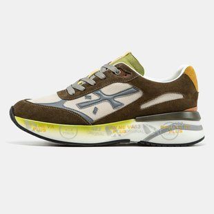 Мужские кроссовки Premiata Moerun "Brown/White/Black/Gray/Yellow/Green"