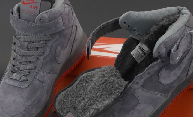 Чоловічі зимові кросівки Nike Air Force High Winter "Grey/Red" з хутром