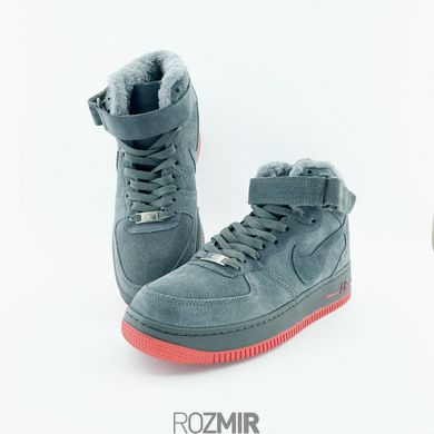 Зимові кросівки Nike Air Force 1 High Winter FUR "Grey/Red" з хутром