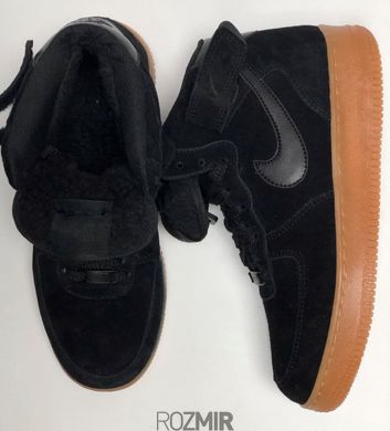 Зимние кроссовки Nike Air Force 1 High Suede "Black/Gum" с мехом