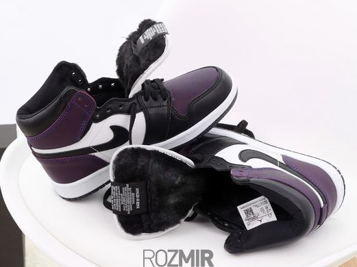 Зимові кросівки Air Jordan 1 Mid Winter "Violet/Black - White" з хутром