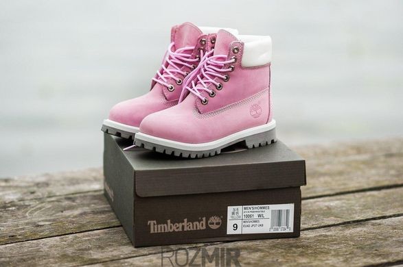 Женские ботинки Timberland Classic 6 inch Winter "Pink/White-Grey" с мехом