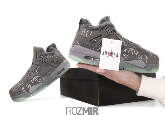 Зимние кроссовки Air Jordan 4 Retro Kaws "Grey" с мехом