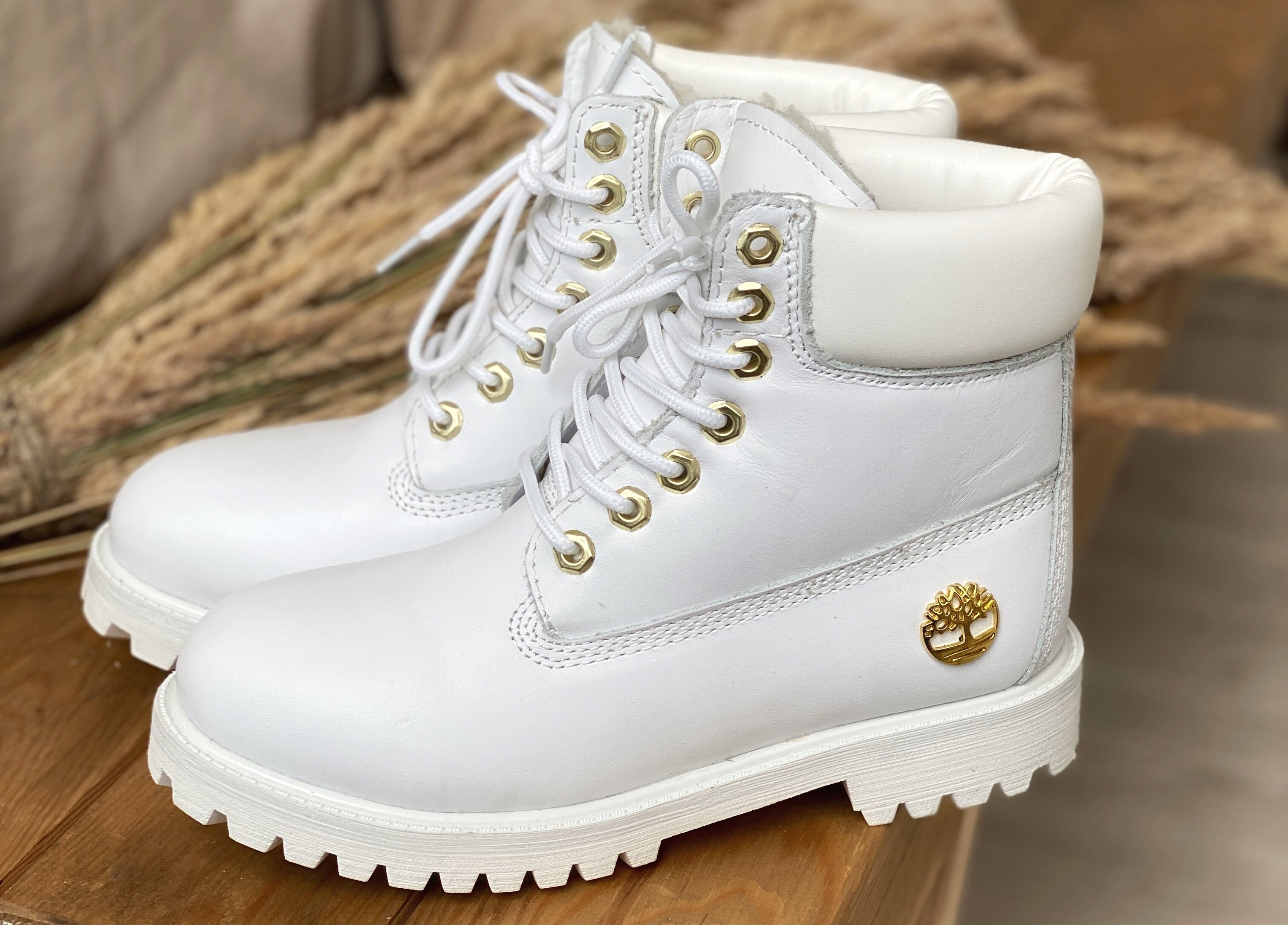 white and gold timberland boots