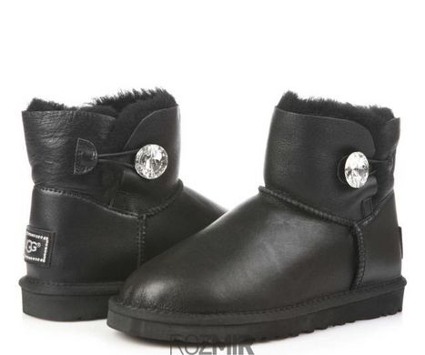 Женские угги UGG Mini Bailey Button Bling Leather "Black"