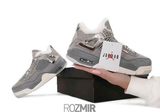 Зимние кроссовки Air Jordan 4 Retro "Grey/White" с мехом