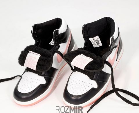 Зимние женские кроссовки Air Jordan 1 Mid Winter "White/Black-Arctic Pink" с мехом