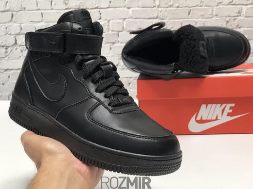 Зимние кроссовки Nike Air Force 1 High Leather Fur "Black" с мехом